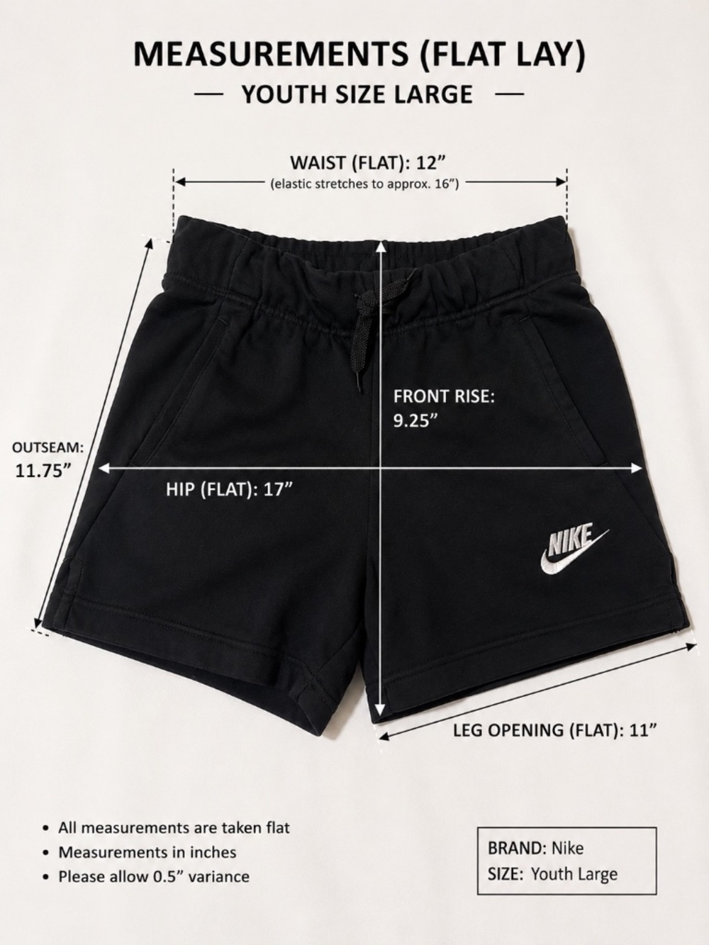 Nike Girls Black Fleece Shorts Youth Large Embroidered Logo Pockets Cotton - Picture 8 of 9